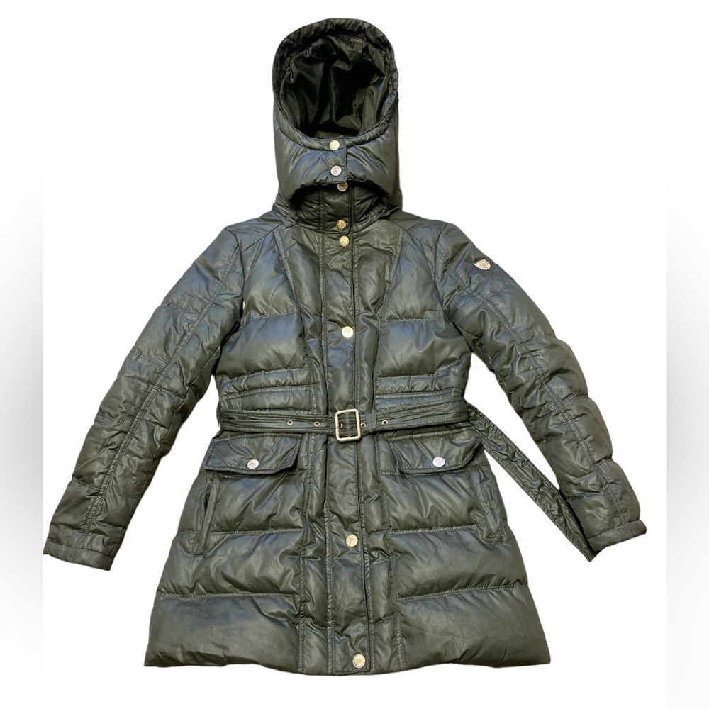 Vince Camuto olive military green quilted coat jacket, size:Petite Small
